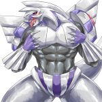  2019 absurd_res anthro blush claws featureless_crotch hi_res legendary_pok&eacute;mon looking_at_viewer male muscular muscular_male navel nintendo palkia pok&eacute;mon pok&eacute;mon_(species) pose seductive simple_background solo tongue video_games weedwolfeatmeat white_background 