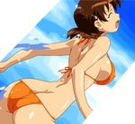  artist_request ass back bikini breasts brown_hair closed_eyes covered_nipples day dutch_angle from_behind girls_bravo head_back kojima_kirie large_breasts open_mouth orange_bikini short_hair smile solo swimsuit water 