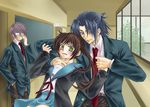  2boys asakura_ryou asakura_ryouko bad_anatomy blue_hair brown_hair genderswap genderswap_(ftm) genderswap_(mtf) glasses groping kita_high_school_uniform kyon kyonko multiple_boys nagato_yuki nagato_yuuki opaque_glasses school_uniform suimen suzumiya_haruhi_no_yuuutsu 