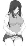  :3 blush breasts greyscale kurusugawa_ayaka large_breasts monochrome panties school_uniform shichimenchou skirt skirt_lift solo sweater_vest to_heart underwear vest 