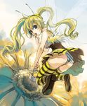  antennae ass bad_id bad_pixiv_id bee_girl blonde_hair blue_eyes bucket fairy flower honey insect_girl long_hair minigirl monster_girl original panties personification sage_joh solo striped striped_legwear striped_panties thighhighs twintails underwear wings 