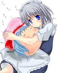  ^_^ bad_id bad_pixiv_id bat_wings blue_eyes blush closed_eyes hat izayoi_sakuya maid remilia_scarlet short_hair silver_hair solo touhou wings wiseman yukkuri_shiteitte_ne 