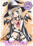  bad_id bad_pixiv_id blonde_hair blue_eyes blush boots bow breasts cape censored fang gloves halloween happy_halloween hat kneeling little_busters! long_hair naked_cape nipples noumi_kudryavka open_mouth pink_bow ribbon shira_ichigo_(ws) silver_hair small_breasts solo thighhighs wings 