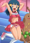  :d alternate_costume blue_eyes blue_hair blush bow bow_panties breasts cameltoe cheerleader cleavage from_below gen_2_pokemon happy hikari_(pokemon) lingerie lowres miniskirt navel no_bra open_mouth panties pantyshot pleated_skirt pokemoa pokemon pokemon_(anime) pokemon_(creature) pom_poms shoes skirt skirt_lift small_breasts smile sneakers socks striped striped_panties sudowoodo thighs underboob underwear upskirt 