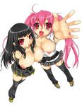  bad_id bad_pixiv_id beatmania beatmania_iidx black_hair breast_squeeze breasts huge_breasts long_hair multiple_girls nipples open_clothes open_shirt pink_hair red_eyes shirt takanashi_china thighhighs twintails 