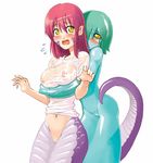  fang goo_girl inui_takemaru lamia miia_(monster_musume) monster_girl monster_musume_no_iru_nichijou my_life_with_monstergirl okayado see-through shirt slime wet wet_clothes wet_shirt yuri 