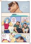  &gt;:3 2018 bastian_(leobo) blue_eyes canid canine canis clothing comic drain felid green_eyes hair leobo lion mammal pantherine romeo_(leobo) smile tagme tongue tongue_out towel water wet white_hair wolf 