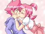  anna_miller blush chaccu hood hoodie kiss kumatora mother_(game) mother_3 multiple_girls pink_hair selfcest short_hair surprise_kiss surprised sweatdrop time_paradox tomboy waitress yoshikoshi_(mother_3) yuri 