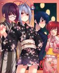  :d ahoge antenna_hair blue_hair blush cherry_girls closed_eyes glasses heart holding_hands japanese_clothes kasukabe_akira kimono lantern looking_at_viewer multiple_boys obi one_eye_closed open_mouth otoko_no_ko otoko_no_ko_wa_meido_fuku_ga_osuki!? panties paper_lantern red_eyes red_hair rio_(otosuki) sash short_hair smile tomo_(otosuki) underwear white_panties yuki_(otosuki) 