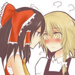  ? black_hair blonde_hair blush brown_eyes hakurei_reimu kirisame_marisa long_hair lowres multiple_girls ribbon short_hair tateyama touhou yellow_eyes 