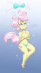  2018 anthro barefoot bikini breasts clothing covering covering_breasts cutie_mark digital_media_(artwork) equine feet female fluttershy_(mlp) flutterthrash friendship_is_magic hair holding_breath mammal my_little_pony panties simple_background solo swimming swimsuit underwater underwear wardrobe_malfunction water wide_hips 