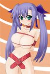  armband bdsm belt bondage bound breasts bursting_breasts ginga_nakajima green_eyes hair_ribbon huge_breasts long_hair lyrical_nanoha mahou_shoujo_lyrical_nanoha_strikers naked_belt no_nipples nude purple_hair ribbon sawa_(snack_yoshie) solo twintails 