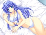  amano_kasumi bed blue_eyes blue_hair bra game_cg hairband lingerie long_hair lying matsushima_biwako_wa_kaizou_ningen_de_aru. non-web_source panties pillow solo underwear underwear_only white_panties yoshimura_kentaro 