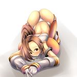  all_fours armlet ass back backboob blush breast_press breasts brown_eyes brown_hair detached_sleeves dungeon_and_fighter fct fighter_(dungeon_and_fighter) gloves huge_breasts panties ponytail pose solo thighhighs thong top-down_bottom-up underwear white_panties 