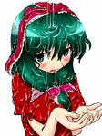  bad_id bad_pixiv_id blush front_ponytail green_hair kagiyama_hina long_hair ribbon solo tongue touhou tsuki_hana wet 