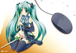  aqua_hair bad_id bad_pixiv_id detached_sleeves hatsune_miku long_hair mouse_(computer) necktie panties sakura_hanpen skirt socks solo spring_onion striped striped_panties thighhighs twintails underwear vocaloid 