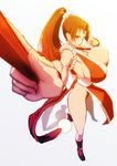  armpits blush boots breasts brown_eyes brown_hair cleavage closed_fan covered_nipples fan fatal_fury folding_fan foreshortening hands huge_breasts japanese_clothes kuruma_hajime legs long_hair ninja nipples outstretched_hand pelvic_curtain ponytail shiranui_mai sideboob solo the_king_of_fighters thighs tight 