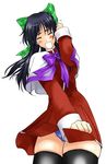  blush bow closed_eyes cosplay kamia_(not_found) kanon kurata_sayuri kurata_sayuri_(cosplay) original panties red_skirt skirt solo thighhighs underwear wind yukino_sayuri 