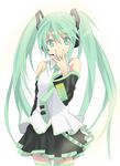  bad_id bad_pixiv_id green_eyes green_hair hands hatsune_miku headphones hyakuen_raitaa long_hair necktie skirt solo twintails vocaloid 