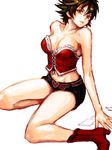  bad_id bad_pixiv_id bare_shoulders boots breasts brown_hair cleavage corset gamble_fish large_breasts legs maca short_hair shorts solo tsukiyono_yuka 