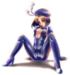  bad_id bad_pixiv_id bodysuit breasts brown_hair cameltoe character_request cleavage covered_nipples feathers hat high_heels key-chang large_breasts original purple_eyes shoes solo soulcalibur soulcalibur_iii spread_legs 
