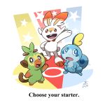  2019 ambiguous_gender anthro feral grookey group happy kemono lagomorph mammal nintendo open_mouth pok&eacute;mon pok&eacute;mon_(species) primate reptile scalie scorbunny smile sobble starter_trio takataka video_games 