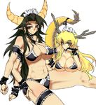  abs aoguu bad_id bad_pixiv_id bikini blonde_hair breasts dragon_girl earrings eyes futaba_channel green_hair horns huge_breasts jewelry kouryuu_(nijiura_maid) maid_bikini maid_headdress micro_bikini monster_girl multiple_arms multiple_girls nijiura_maids pointy_ears red_eyes shiyuu_(nijiura_maid) smile swimsuit tail yellow_eyes 