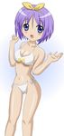  bikini blue_eyes breasts cleavage hairband highres hiiragi_tsukasa lucky_star medium_breasts open_mouth purple_hair short_hair solo swimsuit takumi_(rozen_garten) yellow_hairband 