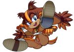  anus boomerang boots breasts eyelashes from_below highres hotred is_(artist) necklace nipples orange_fur pussy pussy_juice sega sonic_(series) sonic_boom sonic_team sticks_the_jungle_badger sweat tail transparent_background 