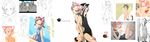  4girls animal_ears bad_id bad_pixiv_id bell bell_collar cat_ears cat_tail collage collar glasses green_eyes hair_ornament hair_ribbon hairclip highres kotetsu's_catgirl long_image multiple_girls navel nude one-piece_swimsuit original pink_hair ribbon sakura_kotetsu short_hair swimsuit tail wide_image 