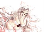  animal_ears bra breasts cat_ears cat_tail glasses gloves large_breasts lingerie long_hair original panties satomi solo tail thighhighs underwear underwear_only white_hair 