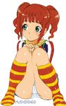  ashiomi_masato green_eyes idolmaster idolmaster_(classic) idolmaster_live_for_you! kneehighs multicolored multicolored_clothes multicolored_legwear panties red_hair skirt socks solo striped striped_legwear takatsuki_yayoi twintails underwear upskirt 