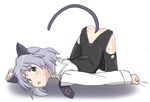  animal_ears ass bent_over black_legwear cl-55 green_eyes no_panties pantyhose sanya_v_litvyak short_hair silver_hair solo strike_witches tail top-down_bottom-up torn_clothes torn_legwear world_witches_series 