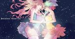  bad_id bad_pixiv_id blonde_hair bow closed_eyes dress fuyuo green_hair highres long_hair macross macross_frontier multiple_girls music ranka_lee sheryl_nome short_hair singing space star 