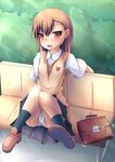  blush cameltoe fuyutsuki_asuto misaka_mikoto panties pantyshot pantyshot_(sitting) school_uniform sitting skirt solo striped striped_panties to_aru_majutsu_no_index tokiwadai_school_uniform underwear upskirt 