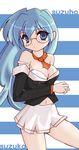  bad_id bad_pixiv_id blue_eyes blue_hair bra breasts glasses hasegawa_suzuho kusano_gurima large_breasts lingerie magician's_academy navel necktie school_uniform solo underwear undressing 