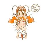  2girls antennae artist_request blush brown_eyes brown_hair dvach-tan fang multiple_girls om_nom_nom orange_hair red_eyes scolopendra-tan socks soviet twintails 