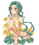  blue_(ao_maru) breasts flower green_eyes green_hair large_breasts nipples original solo 