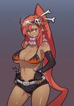  alternate_skin_color bikini_top breasts cleavage dark_skin elbow_gloves gloves large_breasts long_hair meme50 ponytail red_hair scarf short_shorts shorts solo tengen_toppa_gurren_lagann yoko_littner 