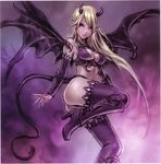  blonde_hair boots breasts cleavage covered_nipples demon_girl green_eyes high_heels highres horns long_hair medium_breasts pointy_ears shoes solo succubus tail tears thighhighs wild_flower wings yamashita_shun'ya 