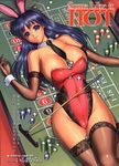  animal_ears areolae blue_eyes blue_hair breasts bunny_ears bunnysuit cameltoe casino elbow_gloves gloves highres iruma_kamiri lace large_breasts long_hair necktie original poker_chip roulette_table solo thighhighs 