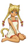  1girl 2ch.ru animal_ears artist_request barefoot blonde_hair blue_eyes blush braid cat_ears cat_tail dress female flat_chest fringe_hair loli mascot nekomimi ribbon ribbons ru-chans russian russian_memes sitting slavya-tan smile solo tail traditional_costume twin_braids 