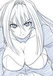  angry breasts cleavage greyscale large_breasts long_hair misnon_the_great monochrome sekirei solo tsukiumi 