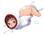  arched_back brown_eyes brown_hair glasses gymnastics hood hoodie horizontal_bar khezu kneehighs monster_hunter no_pants panties personification pink-framed_eyewear ryouzou socks solo underwear white_legwear white_panties 