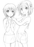  bad_id bad_pixiv_id denim denim_shorts greyscale miniskirt monochrome multiple_girls nagato_yuki shorts sketch skirt suzumiya_haruhi suzumiya_haruhi_no_yuuutsu traditional_media ubizo 