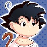  2018 animal_humanoid black_hair bust_portrait clothed clothing freckles goten hair hi_res humanoid male mammal portrait saiyan shirt shota solo sparkles tahgoomy young 