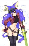  animal_ears belt beltskirt bikini_bottom cat_ears copyright_request fingerless_gloves gloves goggles gun holster jacket lowres musashimaru no_pants solo sword tattoo thighhighs weapon 