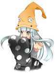  aoinagi blue_eyes blue_hair bouncing_breasts breasts dress eruka_frog hat huge_breasts long_hair open_mouth polka_dot solo soul_eater wizard_hat 