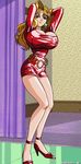  artist_request blonde_hair breasts dress high_heels large_breasts long_hair oldschool pachinko_sexy_reaction shoes skirt smile solo tachibana_mifuyu 