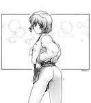  ass cowboy_shot greyscale harumachi_nagaaki monochrome no_panties original skirt skirt_lift solo 